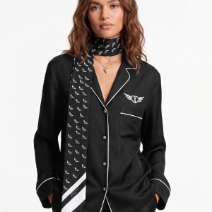 DC Black Satin Co-Ord Set with Signature Scarf – Premium Women Collection