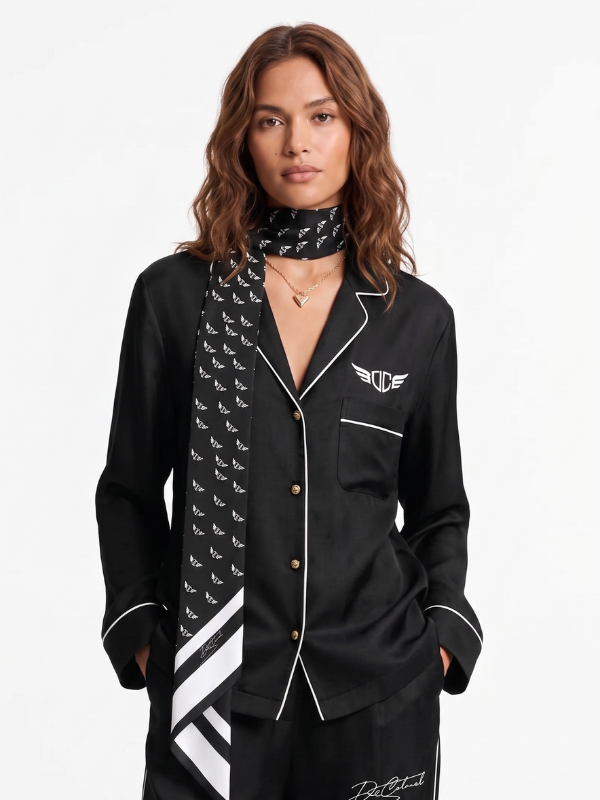 DC Black Satin Co-Ord Set with Signature Scarf – Premium Women Collection