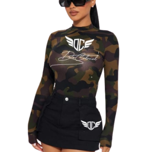 DC Camo Long Sleeve Top & Mini Skirt Set – Women Streetwear