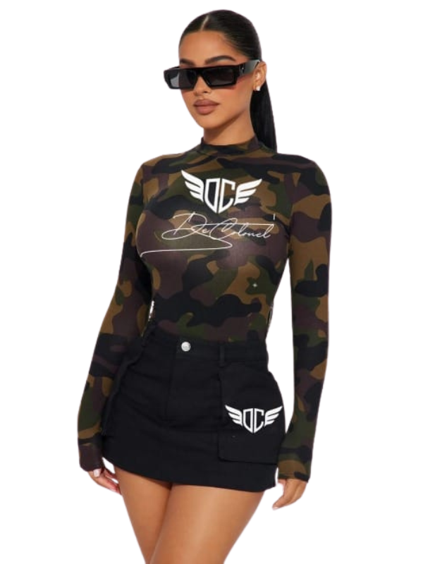 DC Camo Long Sleeve Top & Mini Skirt Set – Women Streetwear