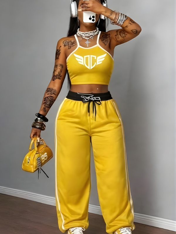 DC Yellow Two-Piece Tracksuit Set – Women Streetwear Edition