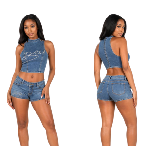 DC Denim Signature Co-Ord Set – Women’s Crop Top & Shorts