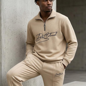 DC Beige Luxe Tracksuit – Men’s Quarter Zip Co-Ord Set