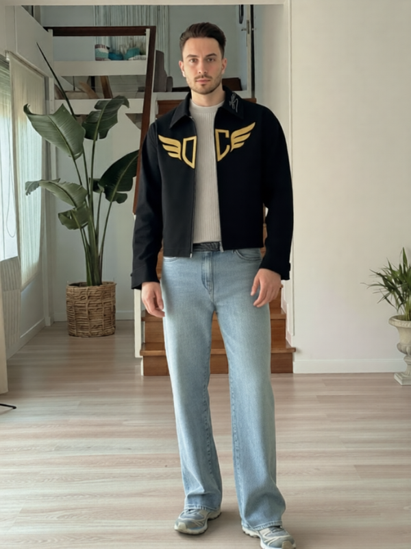 DC Black Zip-Up Jacket with Gold Logo – Premium Streetwear Edition